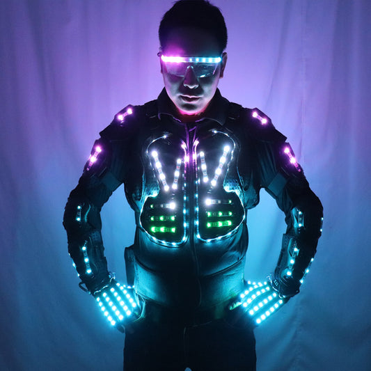 Full Color LED Luminous Armor Light Up Jacket Glowing Costumes Suit Bar Dance Team DS Singer DJ Nightclub Gogo Costume