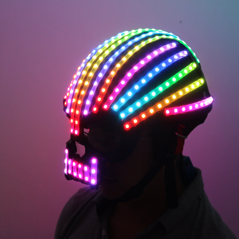 LED Helmet Unicorn Helmet Monochrome Full Color Luminous Racing Helmets Waterfall Effect Glowing Party DJ Robot