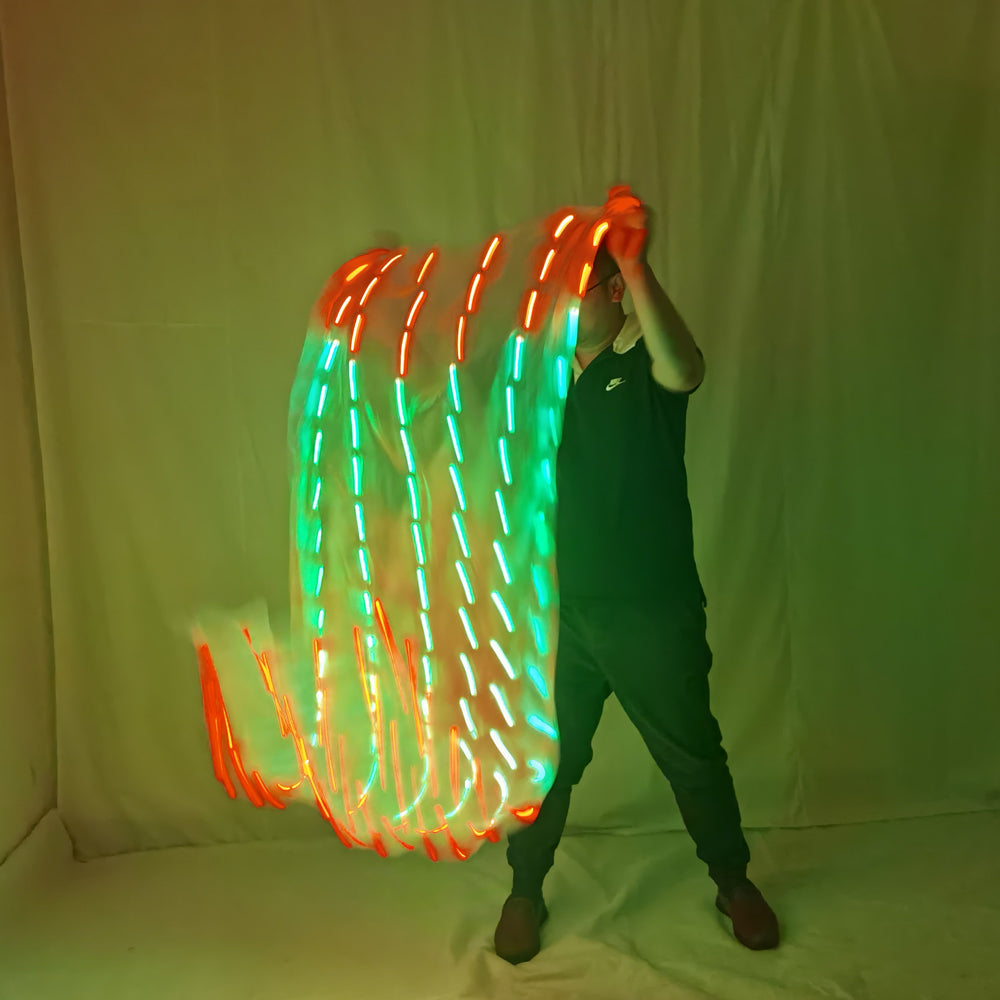 Belly Dance LED Veils Light Silk Performance Props Accessories Rainbow Colored Rectangle LED Veil Silk