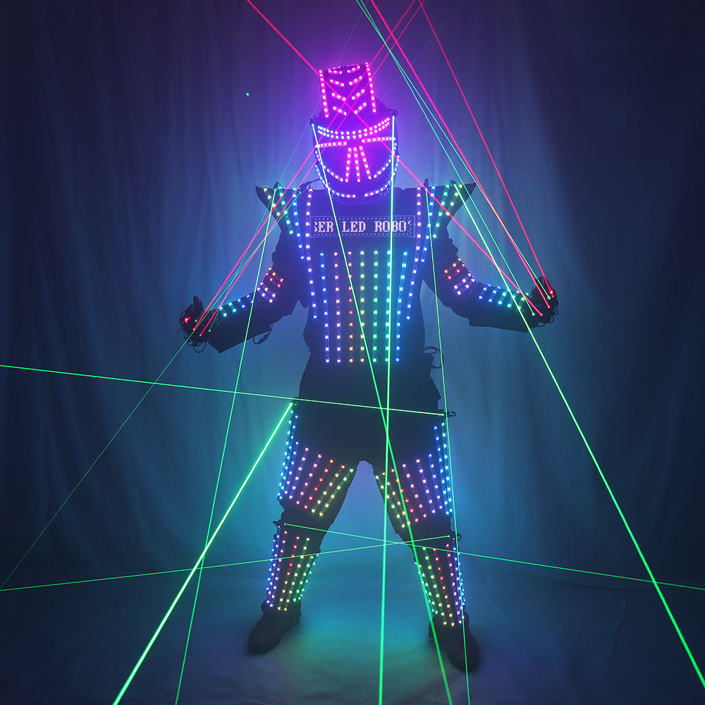 Full Color Laser Jacket Model Show Dress Clothe DJ Bar Performance LED Robot Suit Green Laser Costume