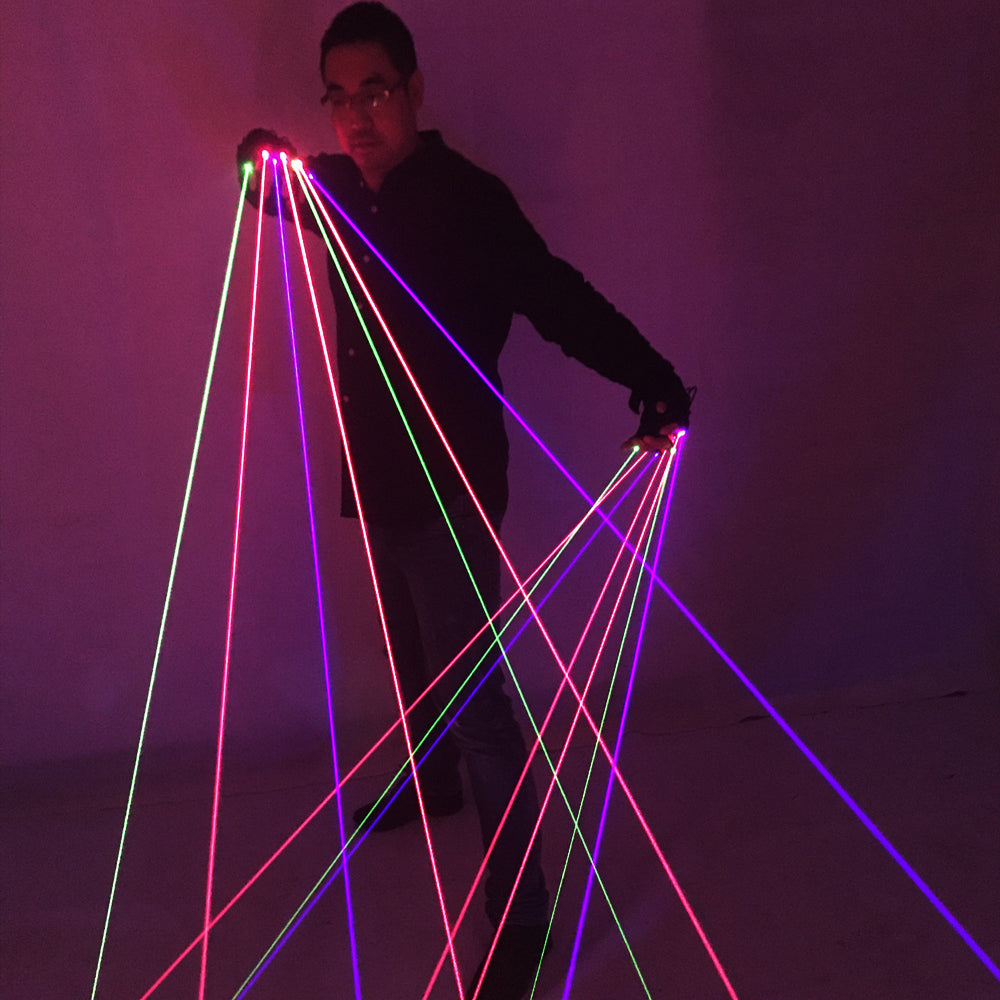 RGB Laser Gloves with 7Lazer 2Green 3Red 2Blue LED Robot Suit Performance Rechargeab Gloves Glasses LED Flash Finger Palm Light