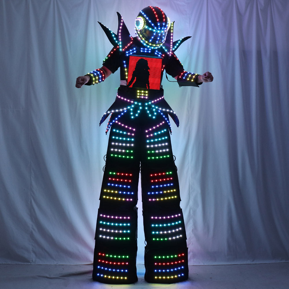 Full Color Smart Pixels LED Robot Suit Costume Clothes Stilts Walker Costume LED Lights Luminous Jacket Stage Dance Performance