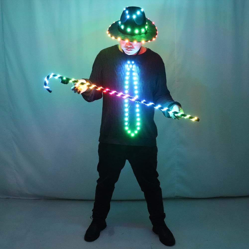 LED Costume Clothes Suit Light Up Belly Dancing Flashing White Canes Women Men Jazz Dance for Stage Performance Party As Gift