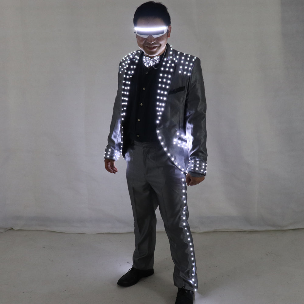 Led Tuxedo Stage Performance Ballroom Costumes Clothes Party Luminous Singer Dance Wear with Led Glasses