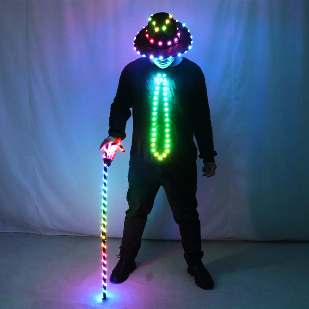 LED Costume Clothes Suit Light Up Belly Dancing Flashing White Canes Women Men Jazz Dance for Stage Performance Party As Gift