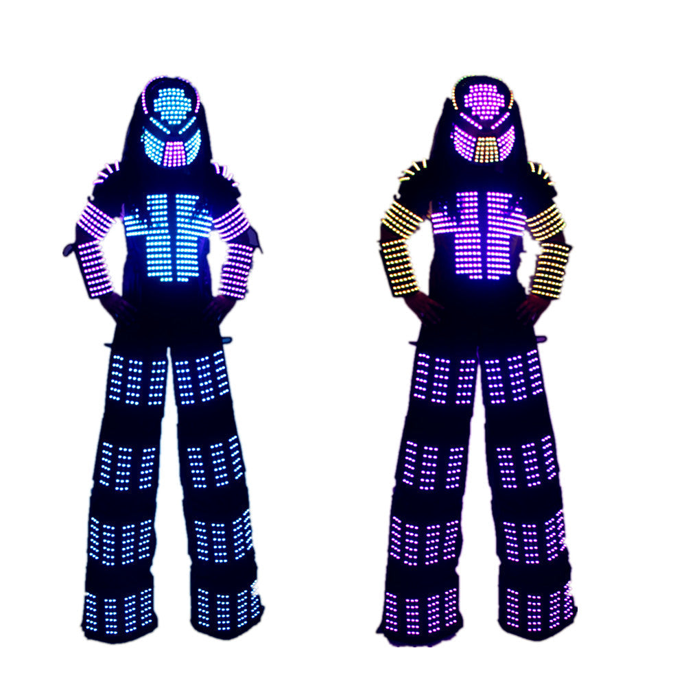 David Guetta LED Robot Suit Clothes Stilts Walker Costume Helmet Laser Gloves CO2 Jet Mach