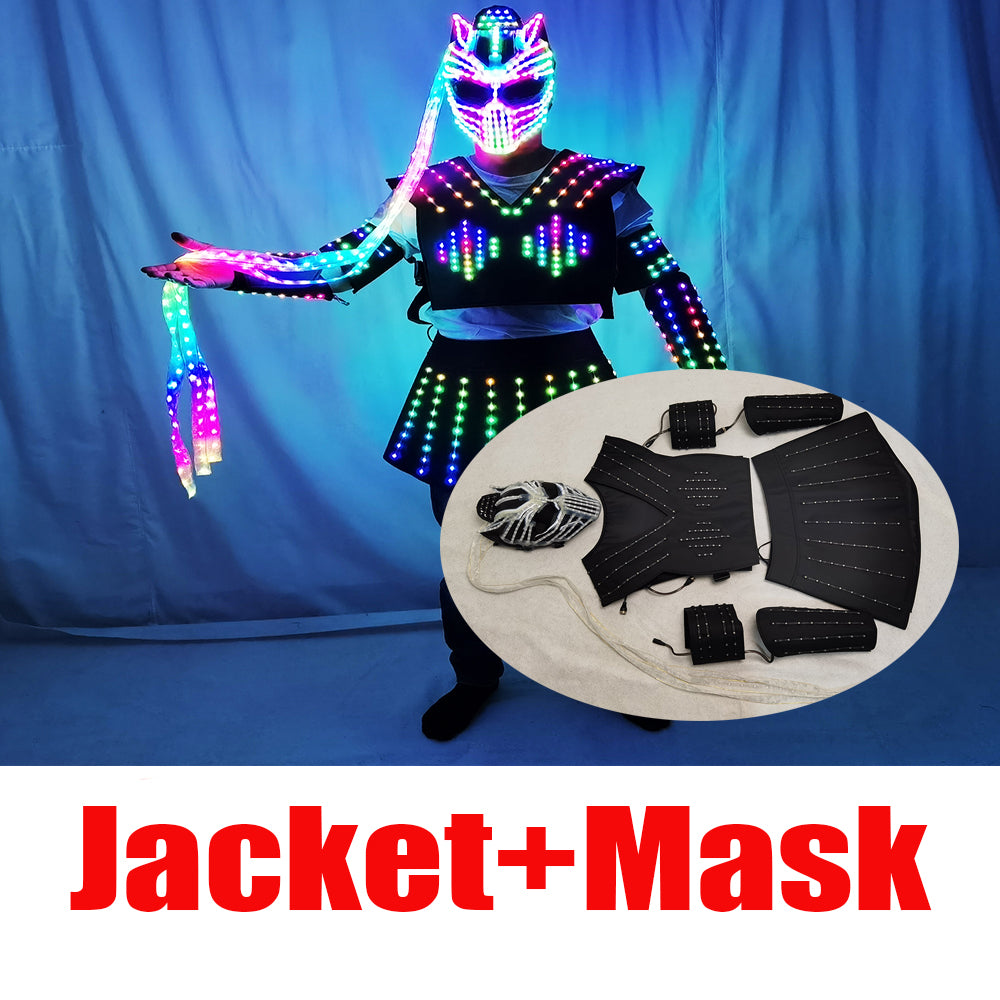 LED Robot Suit Costume Laser Glove Canvas Fashion Glowing Wedding Dress Clothes Luminous Headwear Short Skirt