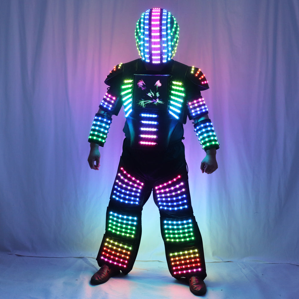 LED Robot Costume Luminous Suit Men Gogo Singer Guest Dancer Costume Suit Hero Light Armor For Stage Party Wear