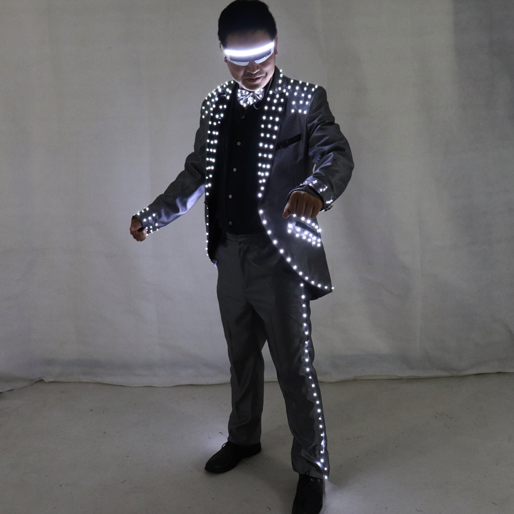 Led Tuxedo Stage Performance Ballroom Costumes Clothes Party Luminous Singer Dance Wear with Led Glasses