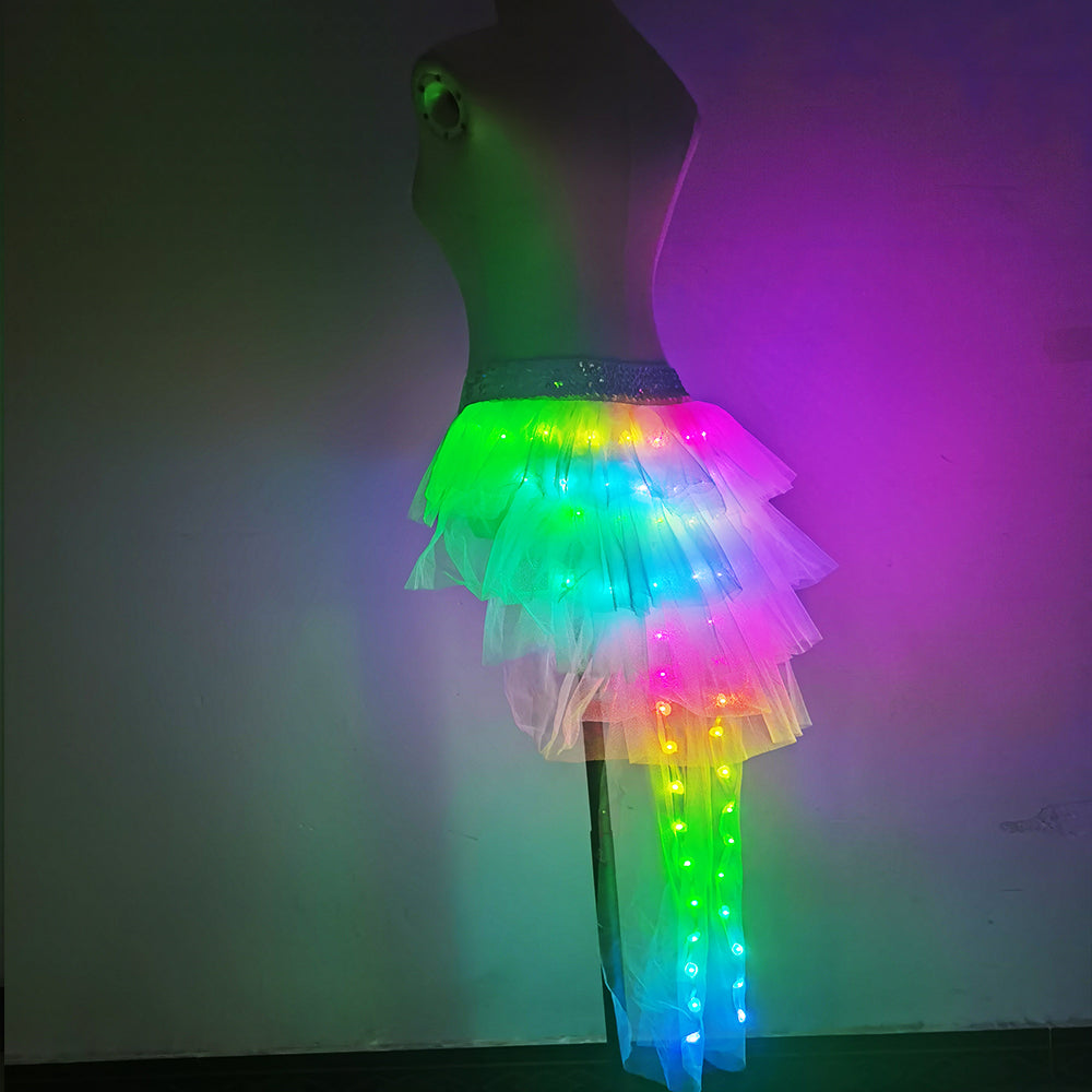 LED Light Up Tutu Skirt for Adults – Neon Rainbow Fashion Dance Costume