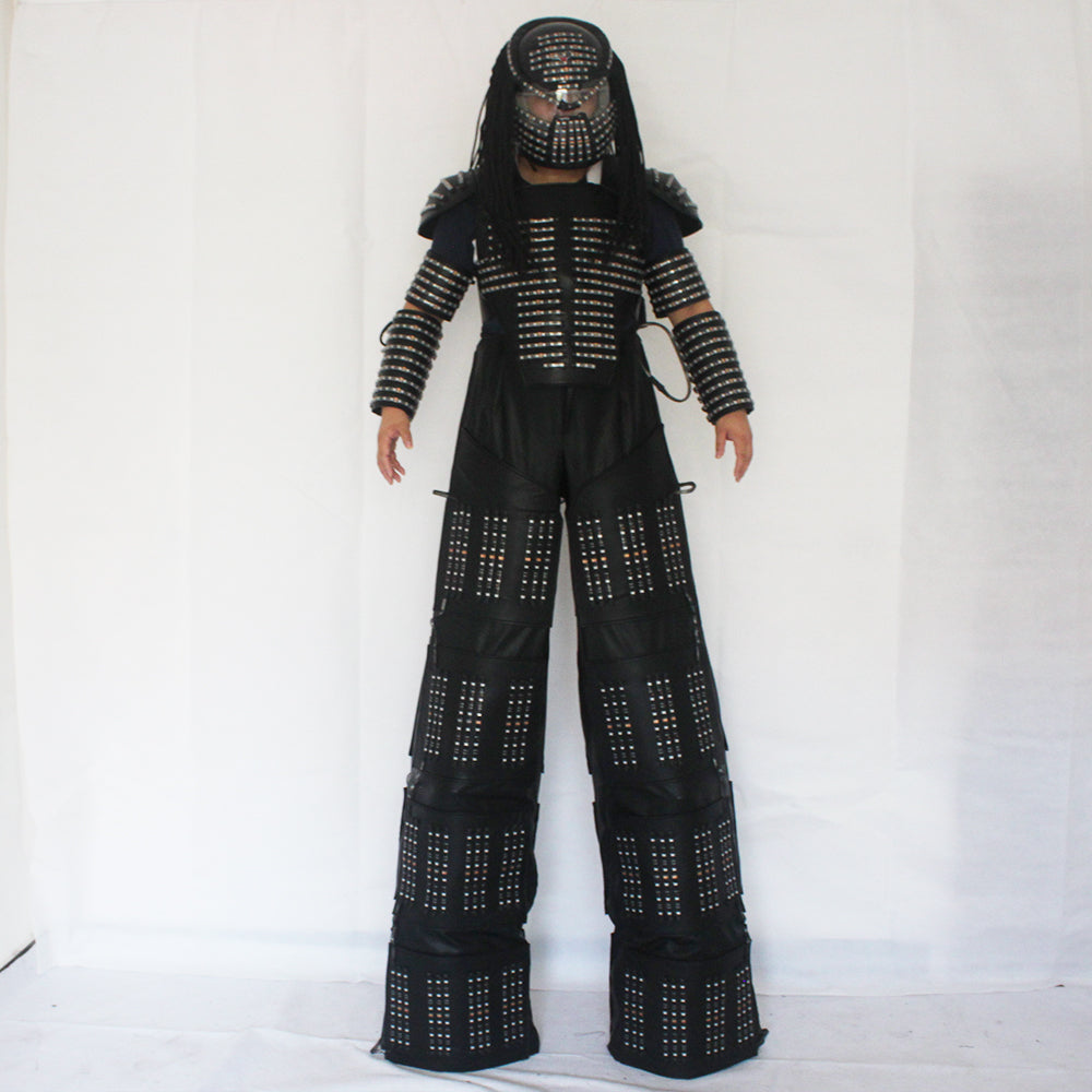 David Guetta LED Robot Suit Clothes Stilts Walker Costume Helmet Laser Gloves CO2 Jet Mach