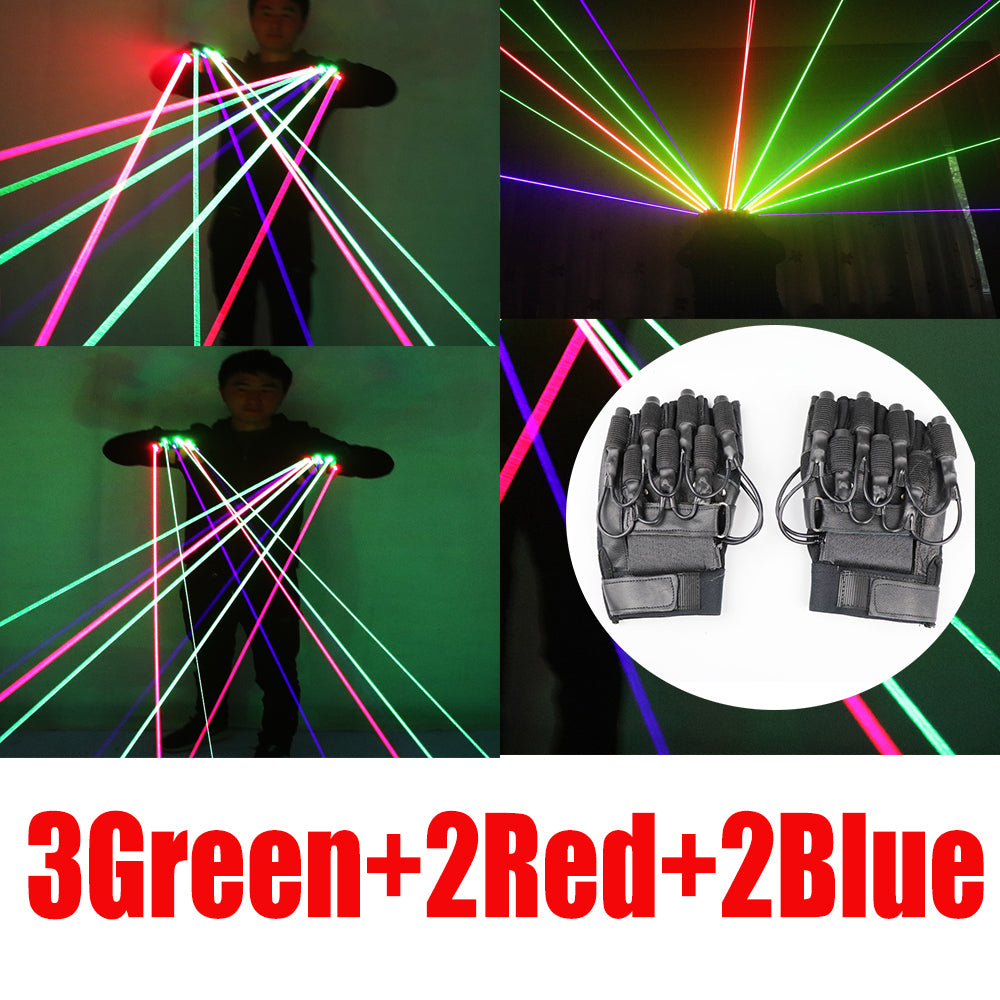 RGB Laser Gloves 7 Single Point Beams - 2Green 3Red 2Blue Rechargeable for Robot Suit Performance