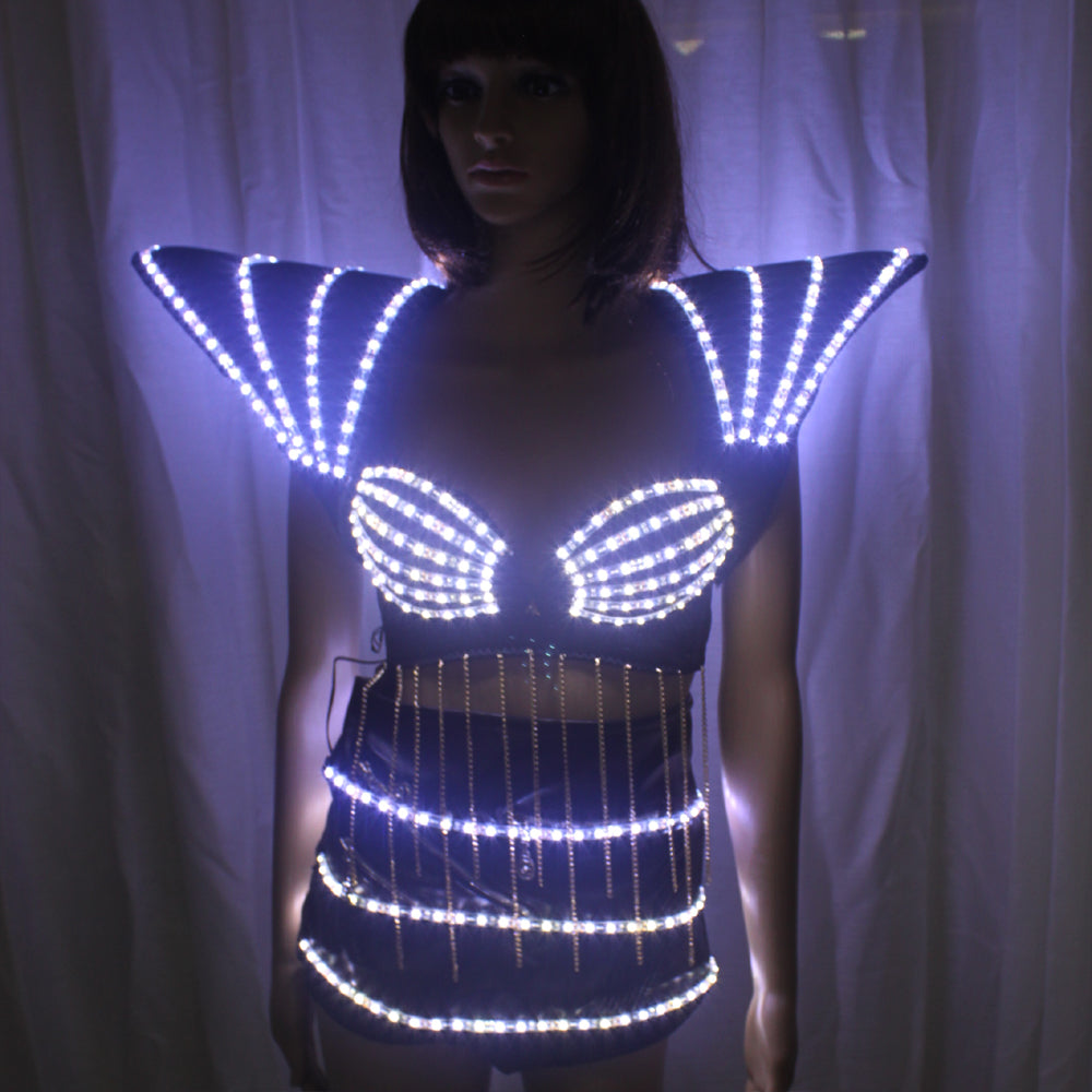 Fashion LED Luminous Women Suit – Bra, Shorts & Shoulder Armor