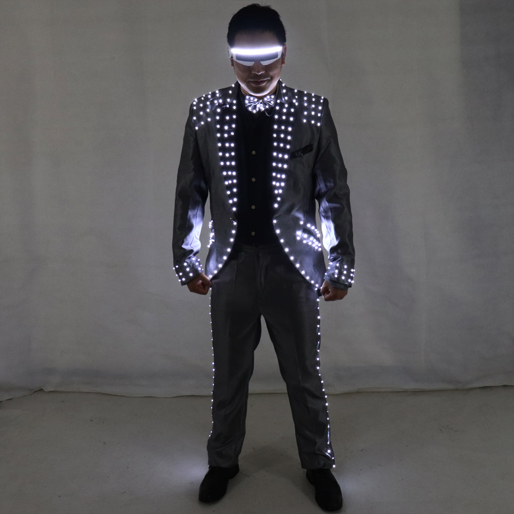 Led Tuxedo Stage Performance Ballroom Costumes Clothes Party Luminous Singer Dance Wear with Led Glasses
