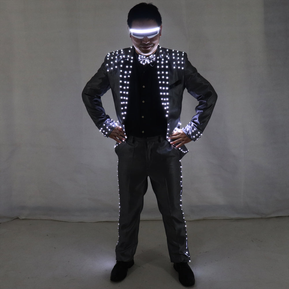 Led Tuxedo Stage Performance Ballroom Costumes Clothes Party Luminous Singer Dance Wear with Led Glasses