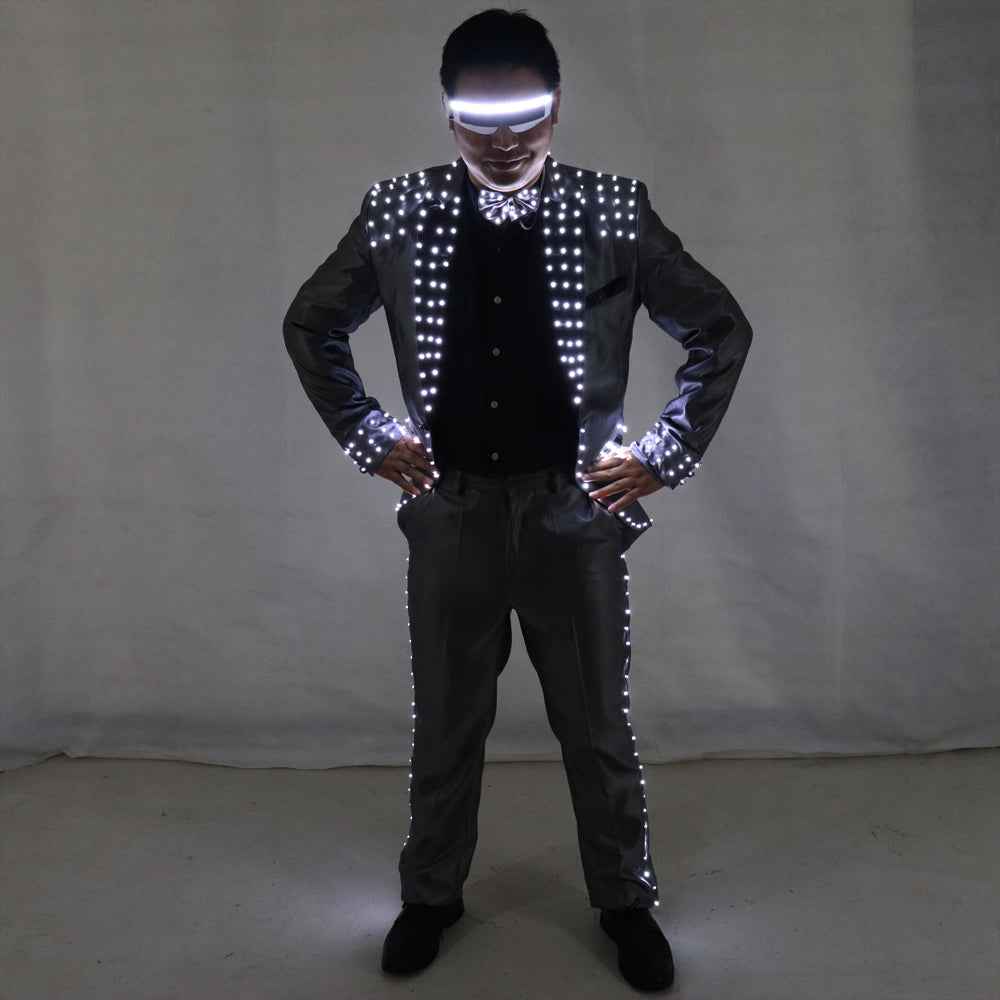 Led Tuxedo Stage Performance Ballroom Costumes Clothes Party Luminous Singer Dance Wear with Led Glasses - Tem-laser.com
