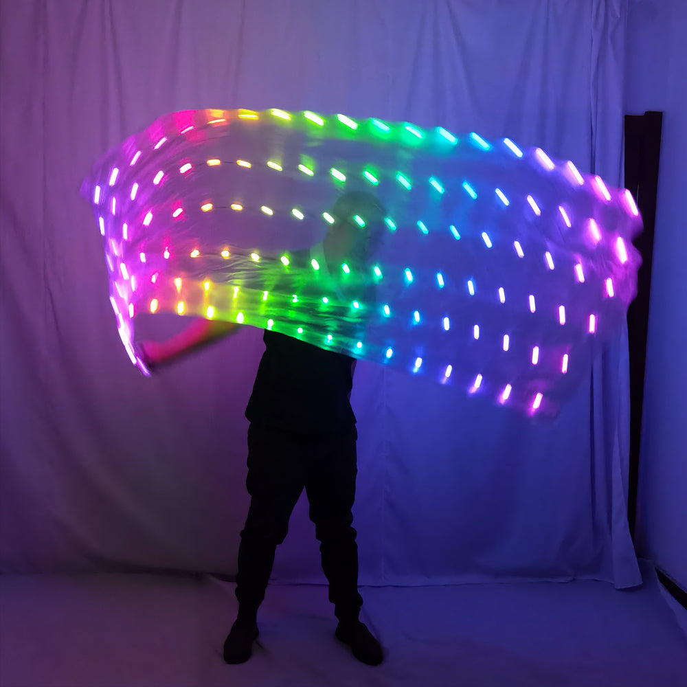 Belly Dance LED Veils Light Silk Performance Props Accessories Rainbow Colored Rectangle LED Veil Silk