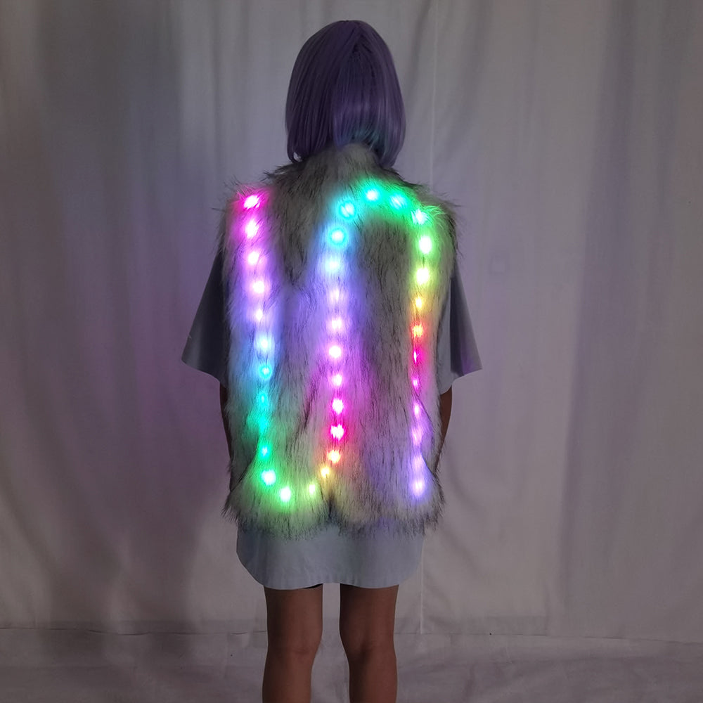 LED Luminous Faux Fur Coat – Remote Control Light Up Jacket