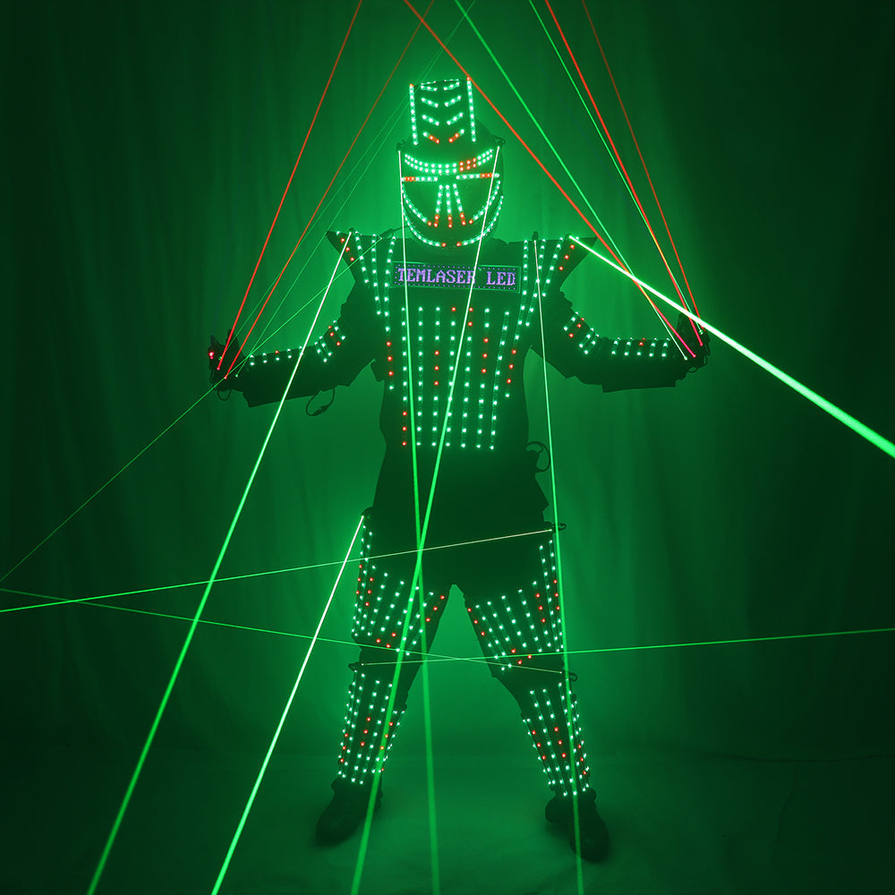 Full Color Laser Jacket Model Show Dress Clothe DJ Bar Performance LED Robot Suit Green Laser Costume