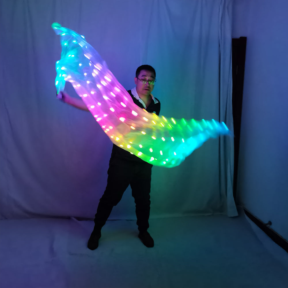 Belly Dance LED Veils Light Silk Performance Props Accessories Rainbow Colored Rectangle LED Veil Silk