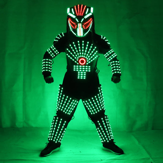 RGB Colorful Led Luminous Robot Suit with LED Helmet Illuminated LED Growing Light Performance Stage Costume Clothes