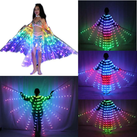 LED Isis Wings Sticks Belly Dance Wing Stage Performance Girls Multi Colors Wings Led Butterfly Light Up 360 Degrees