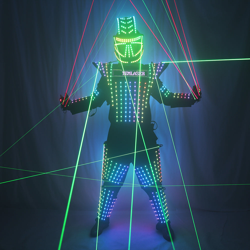 Full Color Laser Jacket Model Show Dress Clothe DJ Bar Performance LED Robot Suit Green Laser Costume