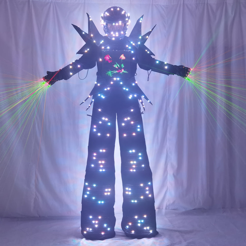 David Guetta LED Robot Costume - Full Color Smart Pixels Luminous Suit, Match High Heel Predator Clothing Stilts Walker Outfit