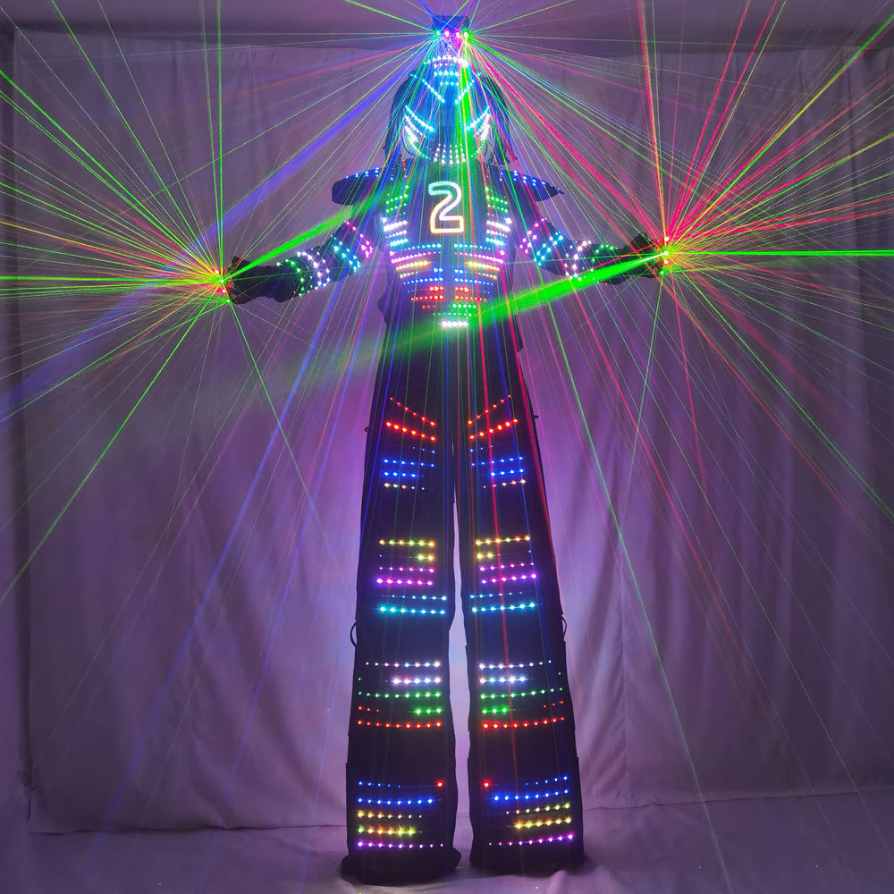RGB Pixels LED Robot Suit Costume Set Smart Chest Display Stills Walker Laser Gloves Helmet for DJ Club Party Stage Performance