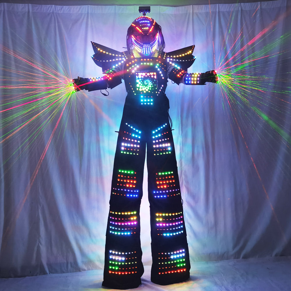 Customizable Full Color Pixel LED Robot Costume - Stilts Walker with DIY Digital Screen & Laser Gloves for Epic Performances
