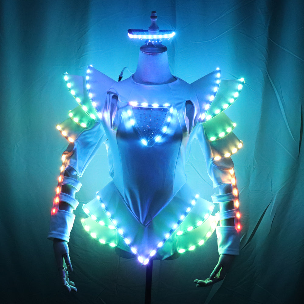 LED Female Warrior Suits Luminous Costume Suits Light Clothing for Women Ballroom Dance Glowing Dress China Ladies Accessories
