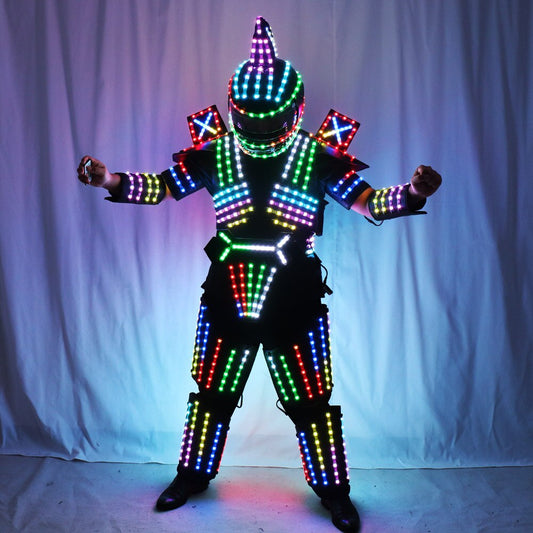 Full Color LED Robot Suit Stage Dance Costume Tron RGB Lighted Luminous Outfit Team Wears Cosplay Dress Vest Disco