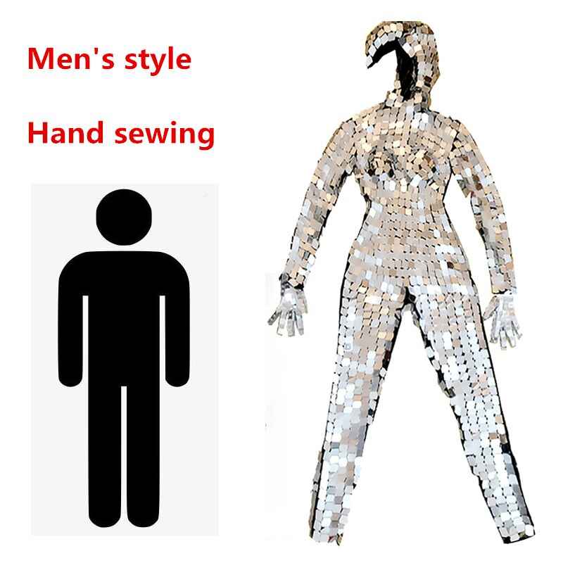Sparkly Silver Sequins Women Jumpsuit Full Mirror Leggings Prom Celebrate Outfit Performance Clothes - Tem-laser.com