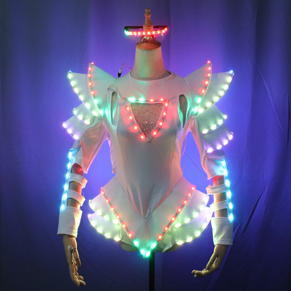 LED Female Warrior Suits Luminous Costume Suits Light Clothing for Women Ballroom Dance Glowing Dress China Ladies Accessories