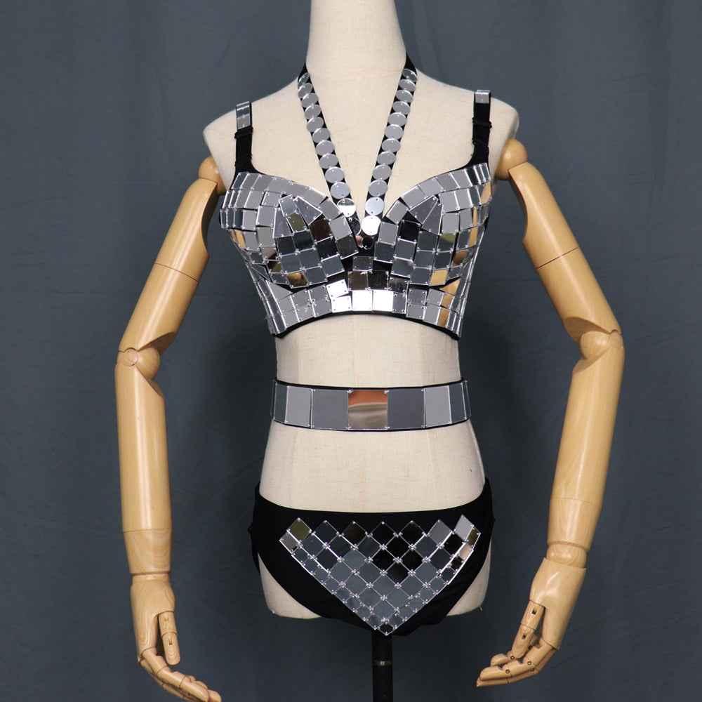 Flashing Mirrors Women's Birthday Celebrate Dancer Costumes Nightclub Party Outfit Bar Singer Dresses - Tem-laser.com