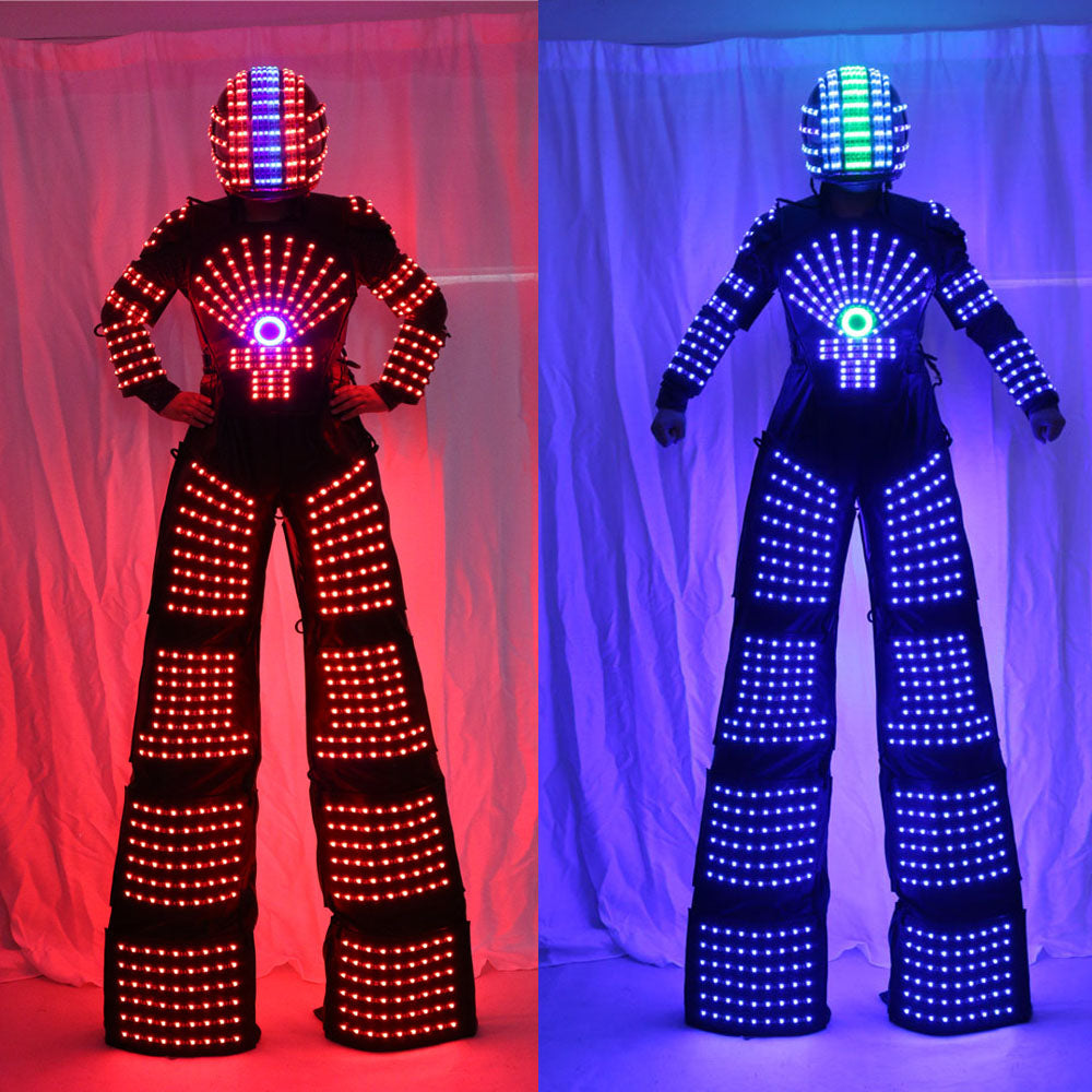 LED Robot Suit Clothes  Stilts Walker  Light Suits Kryoman Robot David Guetta with Helmet Laser Gloves