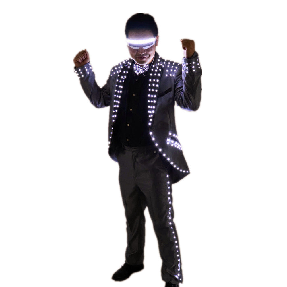 Led Tuxedo Stage Performance Ballroom Costumes Clothes Party Luminous Singer Dance Wear with Led Glasses