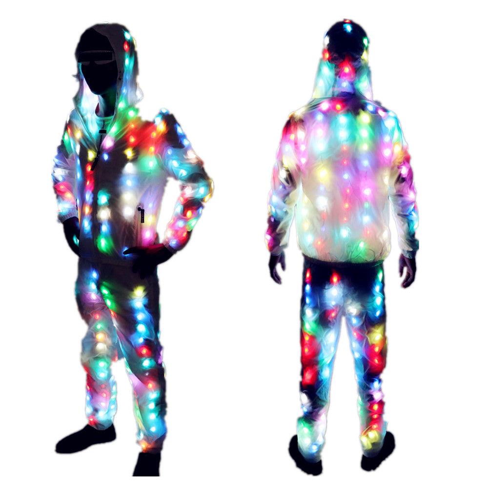 Unisex LED Flash Light Up Rave Jacket Sport Outwear Party Costume Fancy Long Sleeve Zipper Hooded Pocket Glowing Clothes
