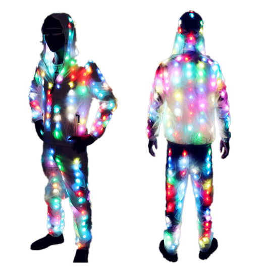 Unisex LED Flash Light Up Rave Jacket Sport Outwear Party Costume Fancy Long Sleeve Zipper Hooded Pocket Glowing Clothes