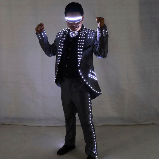 Led Tuxedo Stage Performance Ballroom Costumes Clothes Party Luminous Singer Dance Wear with Led Glasses