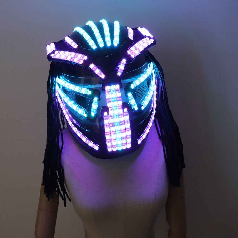 LED Helmet Singer Stage Dress Outfits Armor Glowing Full Face Mask Hat Headwear Bar Show Christmas Ballroom Dance - Tem-laser.com