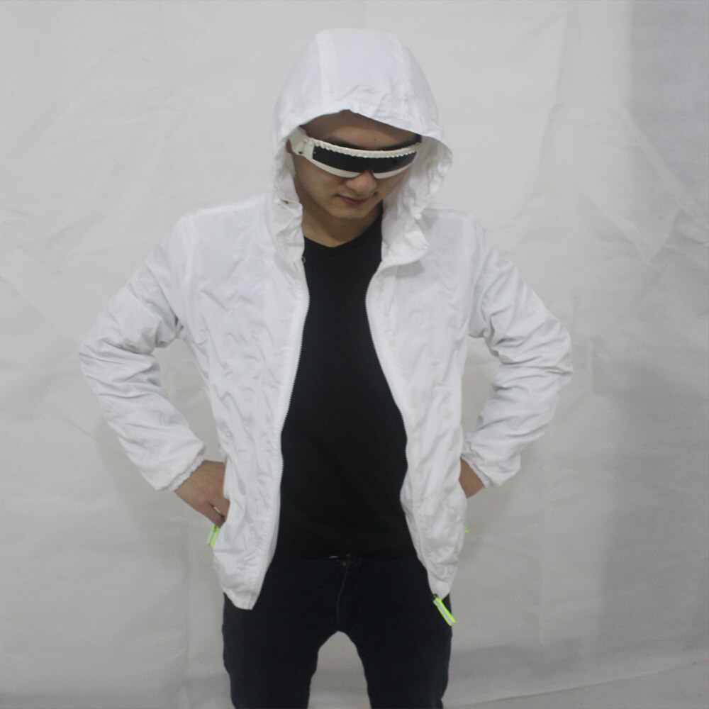 Unisex LED Flash Light Up Rave Jacket Sport Outwear Party Costume Fancy Long Sleeve Zipper Hooded Pocket Glowing Clothes