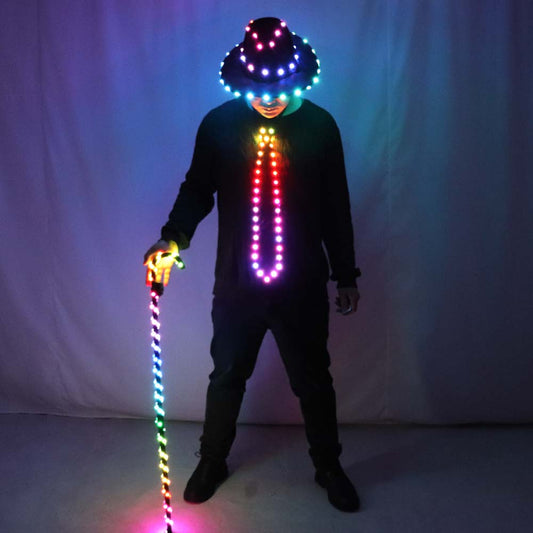 LED Costume Clothes Suit Light Up Belly Dancing Flashing White Canes Women Men Jazz Dance for Stage Performance Party As Gift