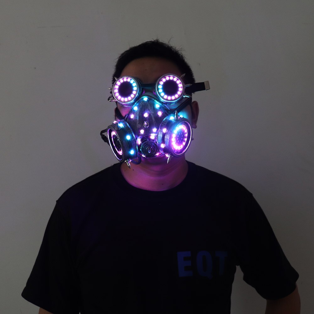 Full Color LED Lighting Steampunk Glasses Gas Masks Goggles Cosplay Bar Props Gothic Anti-Fog Haze Men and Women Mask