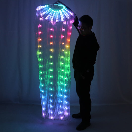 LED Full Color Belly Dance Silk Fan Veil Stage Performance Accessories Prop Light Bellydance LED Fans Shiny Rainbow