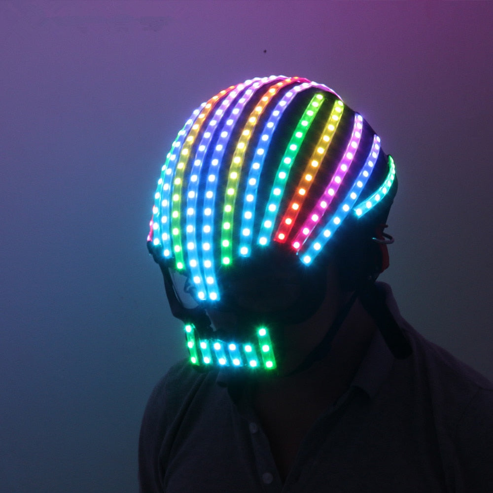 LED Helmet Unicorn Helmet Monochrome Full Color Luminous Racing Helmets Waterfall Effect Glowing Party DJ Robot