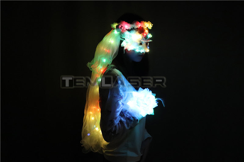 Colour LED Glowing Wreaths Veil Music Festival Party Veil Princess Hair Ornaments