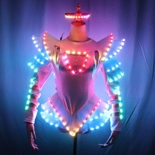 LED Female Warrior Suits Luminous Costume Suits Light Clothing for Women Ballroom Dance Glowing Dress China Ladies Accessories