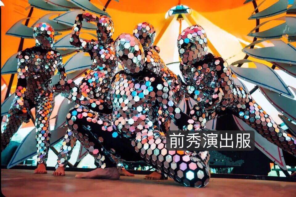 GoGo Dancer Costume Mirror Dress Mask Silver Costume Head Cover Cool Reflective Mirror Accessories