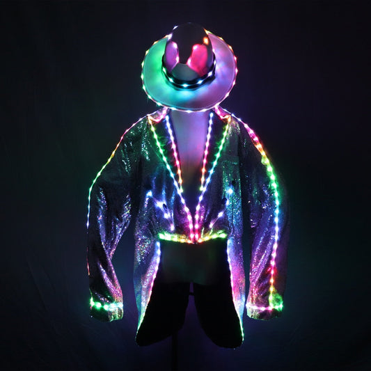 Fashion Swallowtail LED Tuxedo Luminous Costumes Glowing Vestidos LED Clothing Show Men LED Clothes Dance Accessories